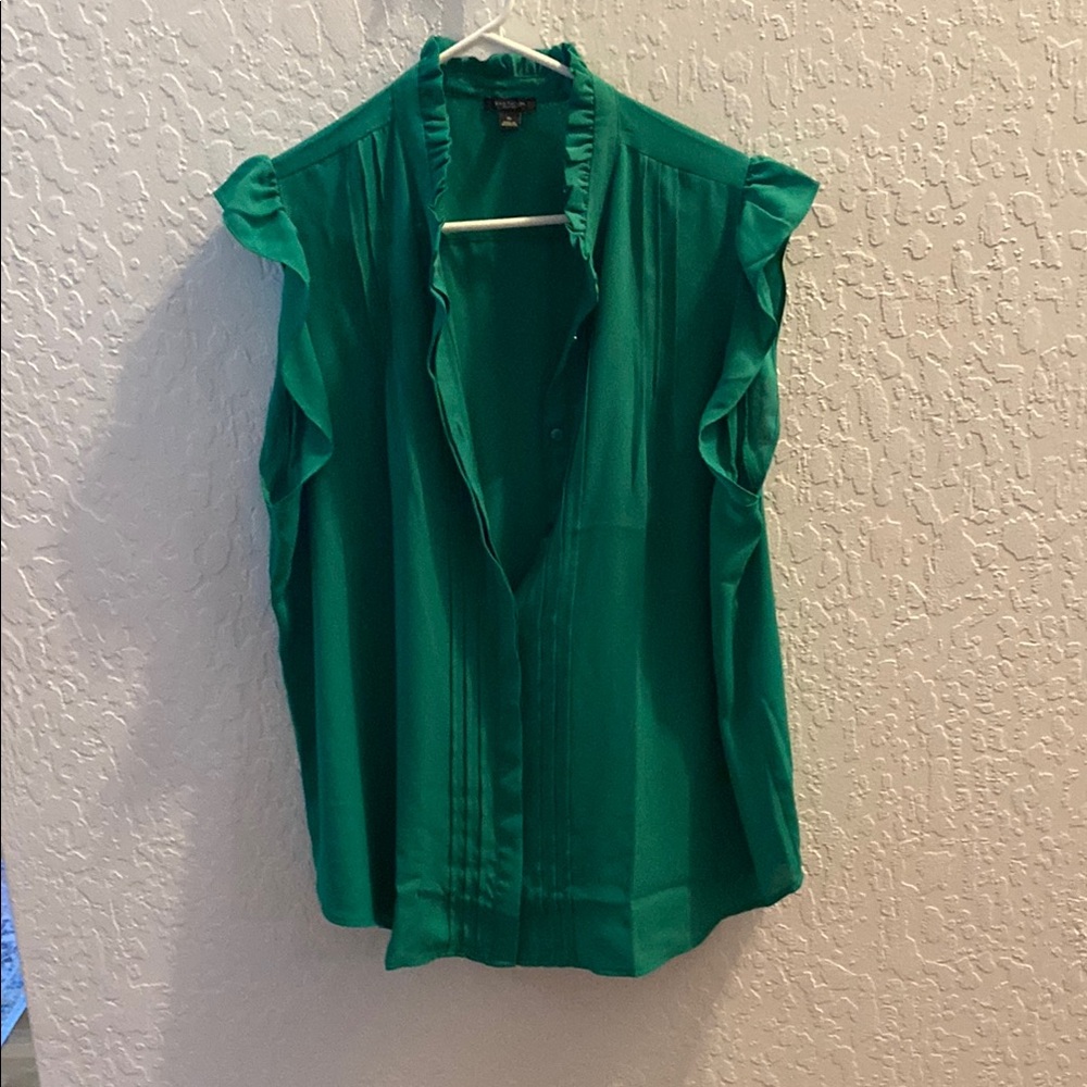 Ann Taylor Emerald Green Ruffled Sleeve Blouse